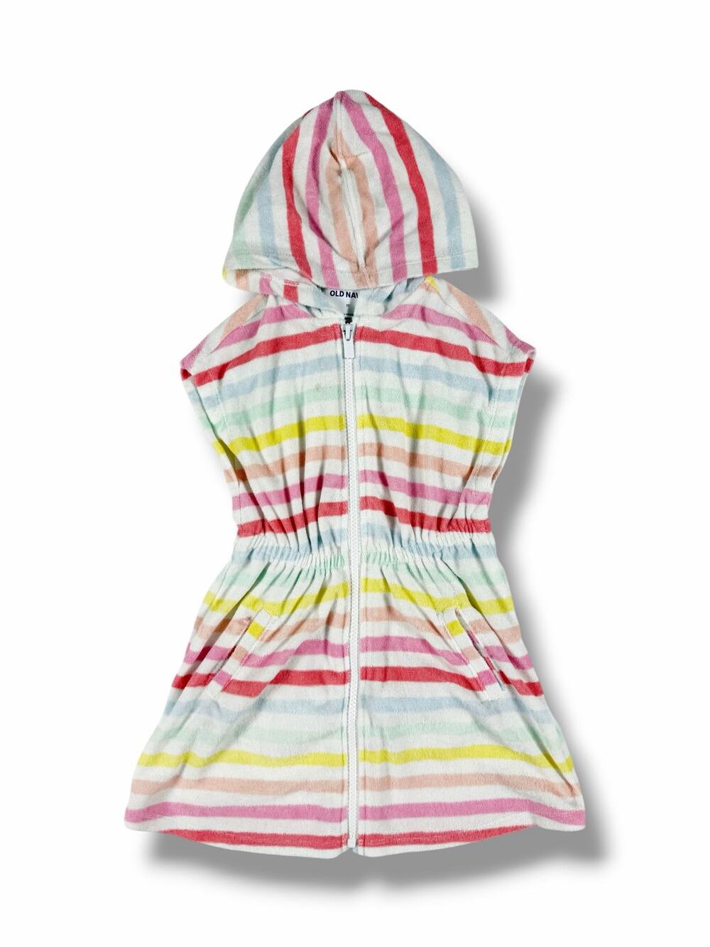 Old Navy Hooded Terry Cloth Cover-Up Dress Rainbow Stripe Size 3